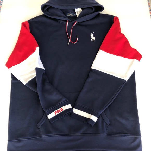 white and red polo hoodie